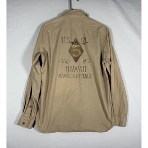 Polo Ralph Lauren Shirt Mens Medium Hawaii Naval Air Base Tan Button 1952-1953